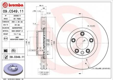 TARCZA HAMULCOWA PRZOD BREMBO 09C54911