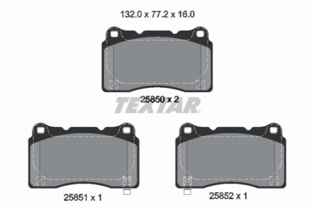 Комплект гальмівних колодок передн, ALFA ROMEO GIULIETTA HONDA CIVIC X, CIVIC XI RENAULT MEGANE III SUBARU IMPREZA TESLA MODEL S, MODEL X, ROADSTER 1.6D-Electric 11.01- TEXTAR 2585001