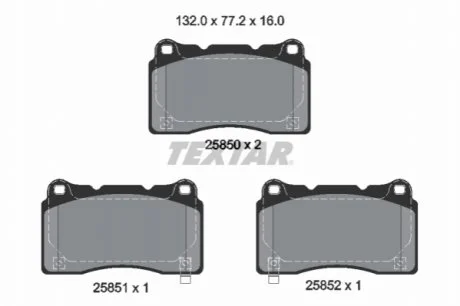 Комплект гальмівних колодок передн, ALFA ROMEO GIULIETTA HONDA CIVIC X, CIVIC XI RENAULT MEGANE III SUBARU IMPREZA TESLA MODEL S, MODEL X, ROADSTER 1.6D-Electric 11.01- TEXTAR 2585001
