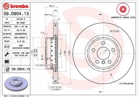 TARCZA HAMULCOWA PRZOD BREMBO 09D90413