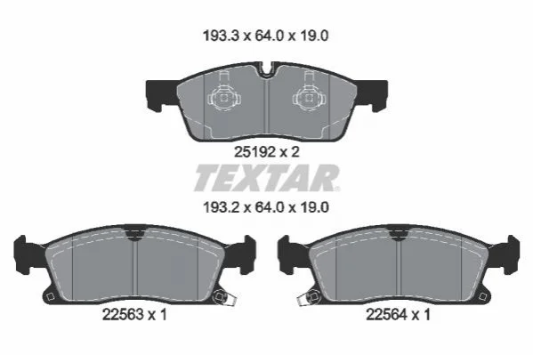 Комплект гальмівних колодок передн, JEEP GRAND CHEROKEE, GRAND CHEROKEE IV 3.0-6.4 11.10- TEXTAR 2519209 (фото 1)