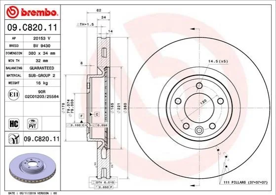 TARCZA HAMULCOWA PRZOD BREMBO 09C82011 (фото 1)