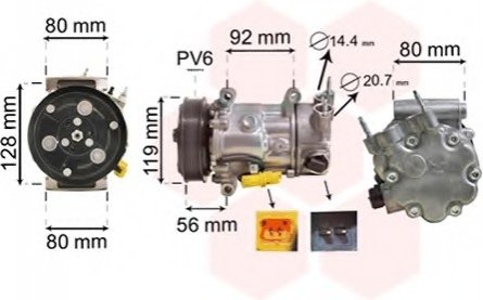 Компрессор кондиционера CITROEN BERLINGO/ PEUGEOT 207,208 Van Wezel 0900K255