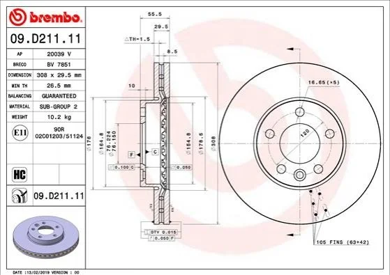 TARCZA HAMULCOWA PRZOD BREMBO 09D21111 (фото 1)