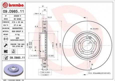 TARCZA HAMULCOWA PRZOD BREMBO 09D98511