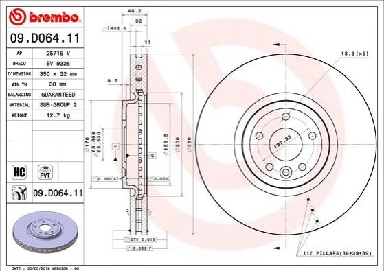 Диск гальмівний XE XF BREMBO 09D06411 (фото 1)