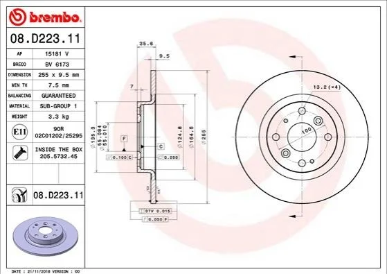 Гальмівний диск BREMBO 08D22311 (фото 1)