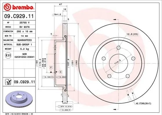 TARCZA HAMULCOWA TYL BREMBO 09C92911 (фото 1)