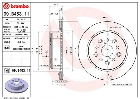 TARCZA HAMULCOWA TYL BREMBO 09B45311 (фото 1)