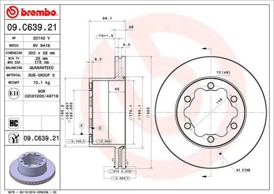 TARCZA HAMULCOWA TYL BREMBO 09C63921 (фото 1)