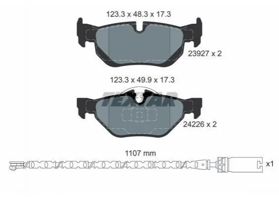 Комплект гальмівних колодок задн, BMW 1 (E81), 1 (E87), 1 (E88) 2.0/3.0 09.06-12.13 TEXTAR 2392707 (фото 1)