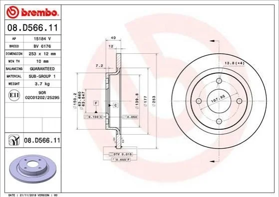 TARCZA HAMULCOWA TYL BREMBO 08D56611 (фото 1)