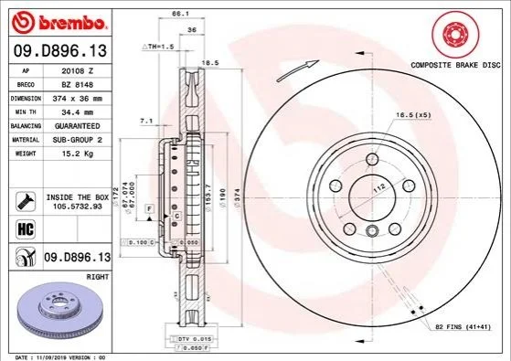 Tarcza ham. BMW /P/ BREMBO 09D89613 (фото 1)