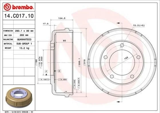 Тормозный барабан BREMBO 14C01710 (фото 1)