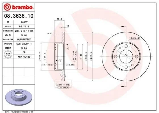 Диск гальмівний BREMBO 08363610 (фото 1)