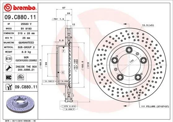 Диск гальмівний BREMBO 09C88011 (фото 1)