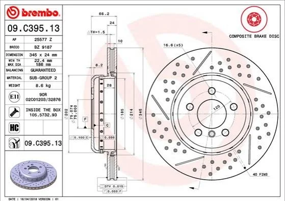 Гальмівний диск BREMBO 09C39513 (фото 1)