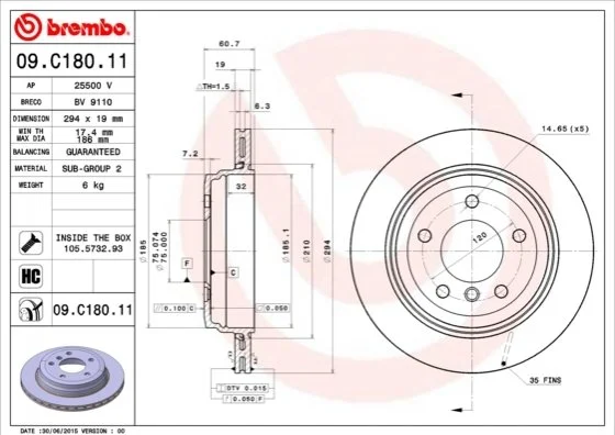 Диск гальмівний BREMBO 09C18011 (фото 1)