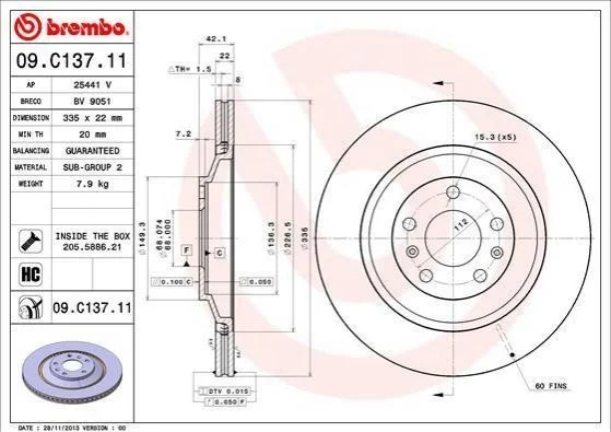 Диск гальмівний BREMBO 09C13711 (фото 1)