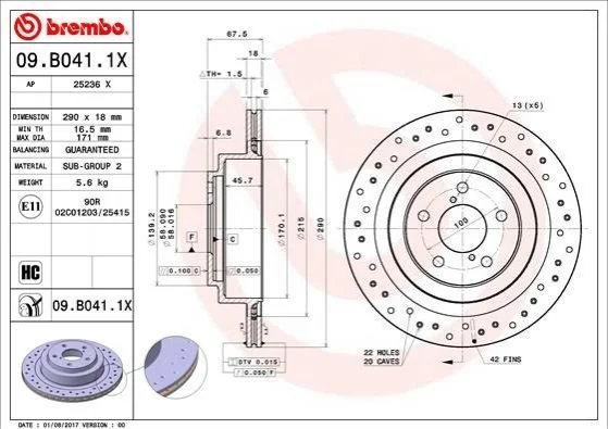Диск гальмівний BREMBO 09B0411X (фото 1)