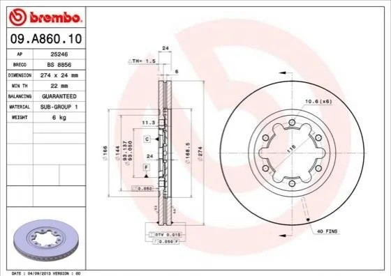 Гальмівний диск BREMBO 09A86010 (фото 1)