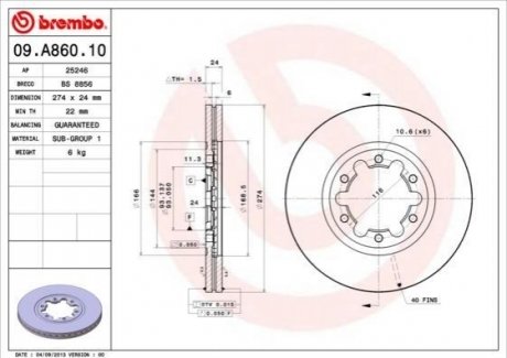 Гальмівний диск BREMBO 09A86010