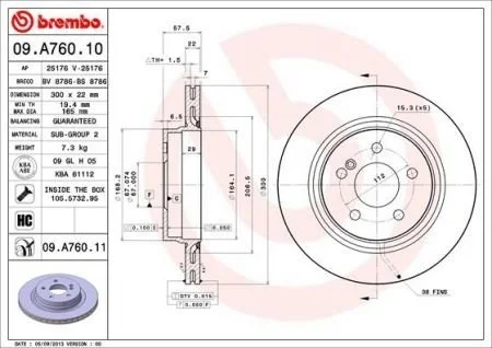 Диск гальмівний BREMBO 09A76011