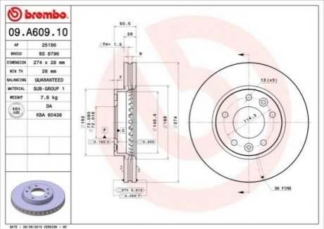 Диск гальмівний BREMBO 09A60910