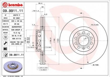 Гальмівний диск BREMBO 09991111