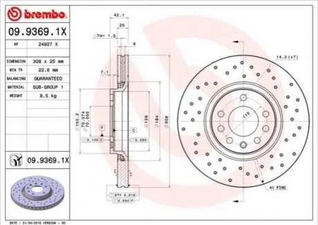 Гальмівні диски BREMBO 0993691X