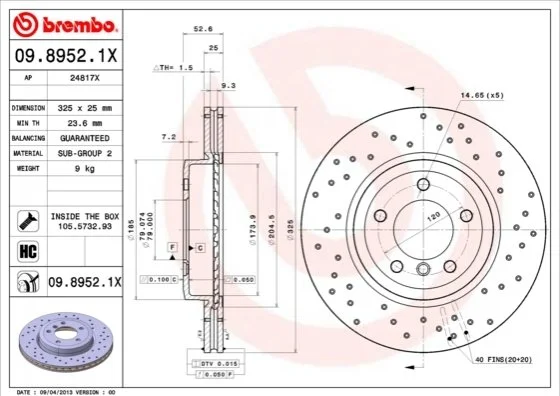 Гальмівні диски BREMBO 0989521X (фото 1)