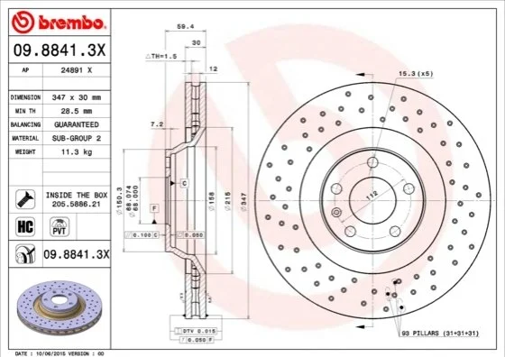 Гальмівний диск BREMBO 0988413X (фото 1)