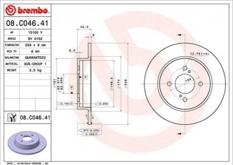 Диск гальмівний BREMBO 08C04641