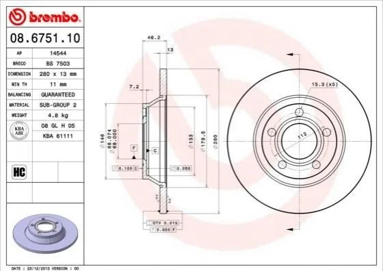 Диск гальмівний BREMBO 08675110 (фото 1)