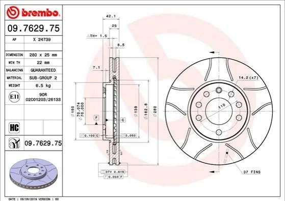 Гальмівні диски BREMBO 09762975 (фото 1)