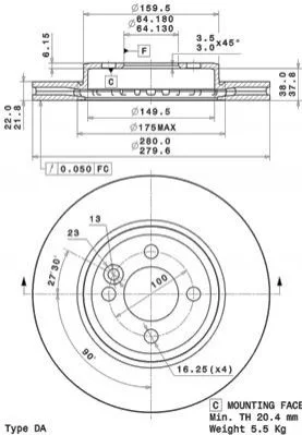 Диск гальмівний BREMBO 09A76111 (фото 1)