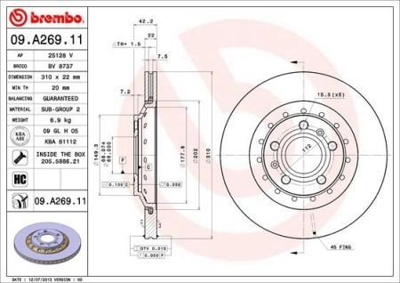 Диск гальмівний BREMBO 09A26911