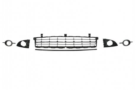 Решітка бампера передн Лів/Прав (середн, кпл. з накладками/молдінгами, з отвором для галогенних фар, пластик, чорний) RENAULT GRAND SCENIC II Ph II, SCENIC II Ph II 08.06-04.09 BLIC 5510006042992P