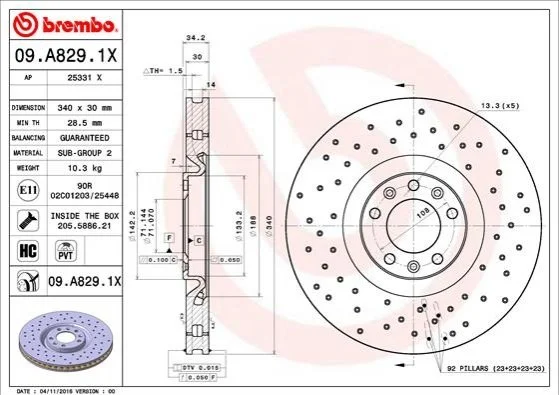 Гальмівні диски BREMBO 09A8291X (фото 1)