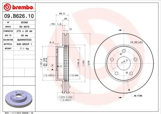 Диск гальмівний BREMBO 09B62610 (фото 1)