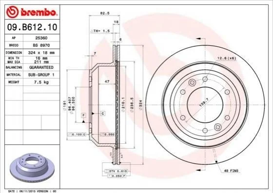 Диск гальмівний BREMBO 09B61210 (фото 1)