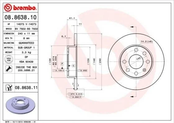 Диск гальмівний BREMBO 08863811 (фото 1)