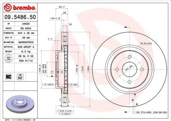 Гальмівний диск BREMBO 09548650 (фото 1)