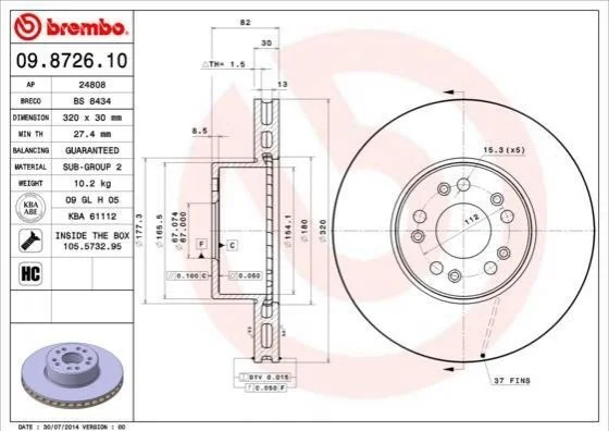 Гальмівний диск BREMBO 09872610 (фото 1)