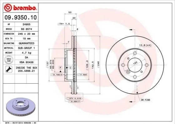 Гальмівний диск BREMBO 09935010 (фото 1)
