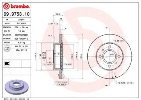 Гальмівний диск BREMBO 09975310