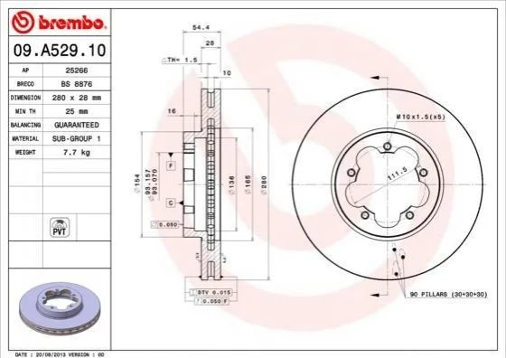 Диск гальмівний BREMBO 09A52910 (фото 1)