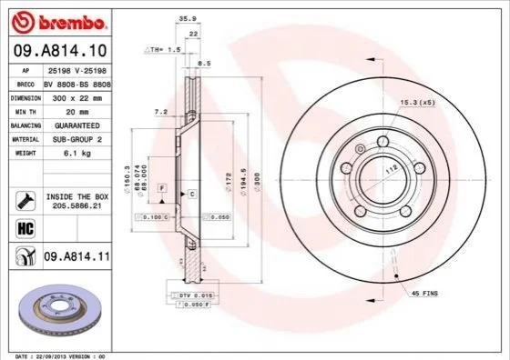Диск гальмівний BREMBO 09A81411 (фото 1)