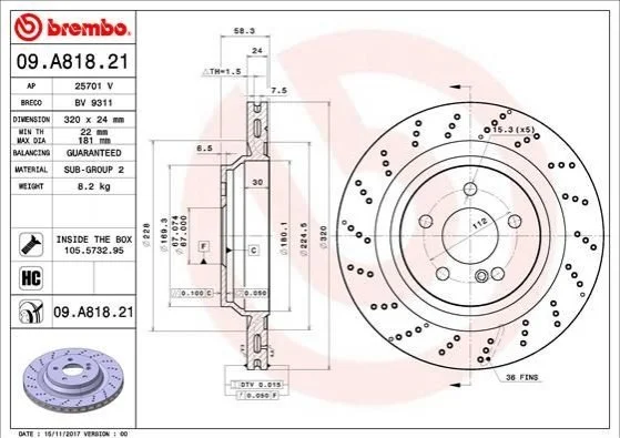 Диск гальмівний BREMBO 09A81821 (фото 1)