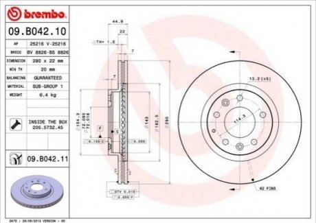 Гальмівний диск BREMBO 09B04211